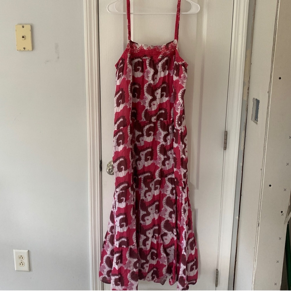 Ro's Garden Pink Tie Dye Cotton Maxi Dress Embroidered Lace Straps Size L Boho